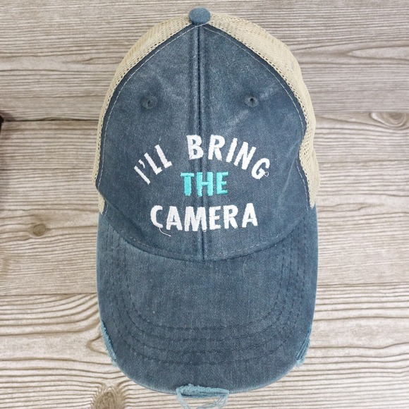 I'LL BRING THE CAMERAS DISTRESSED SNAPBACK MESH CURVE BASEBALL HAT CAP - Picture 4 of 10